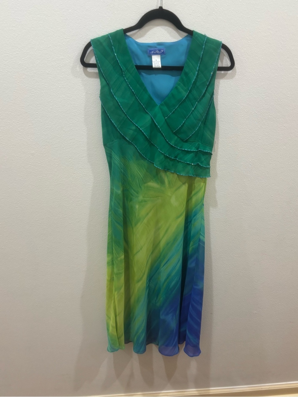 La Rue 19 Y2K Tropical Watercolor Ruffle Midi Dress Size 8 - Picture 2 of 9
